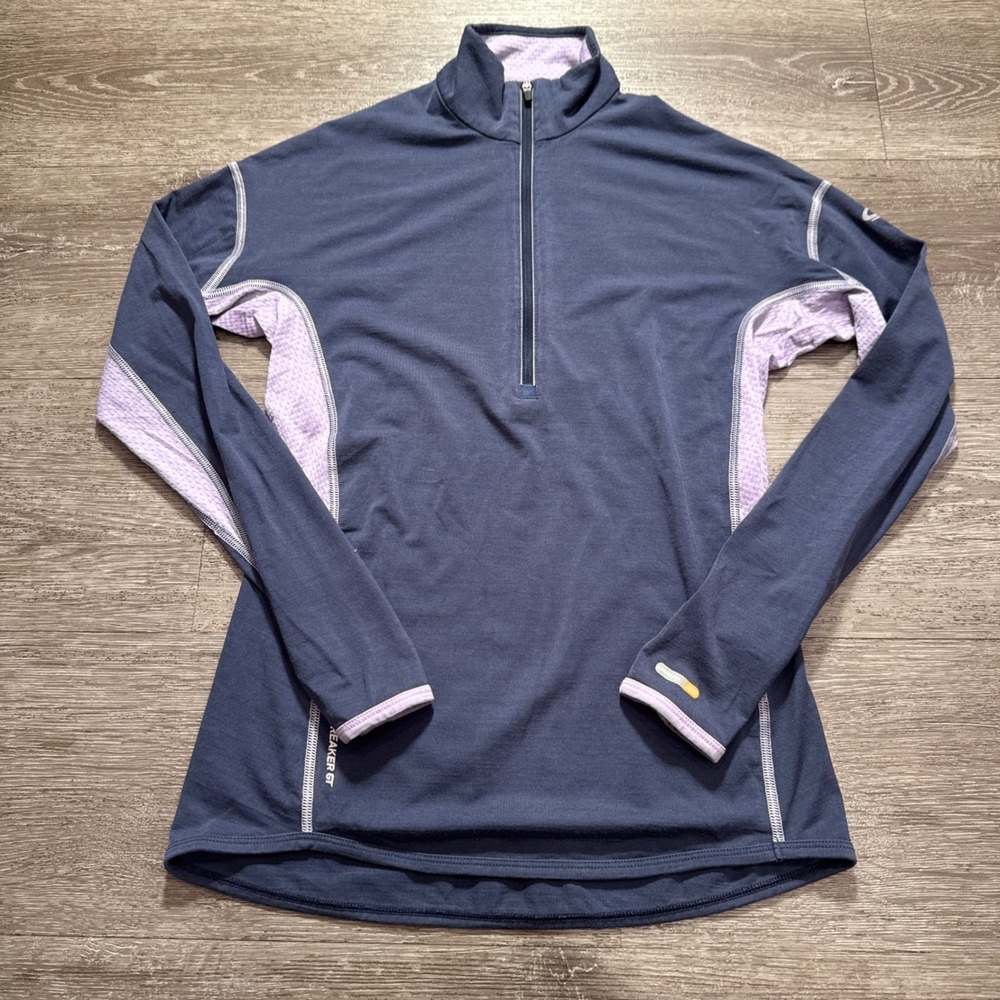 Icebreaker Sweater Womens M Blue GT 200 Merino Wool Zip Base Layer Hiking Skiing